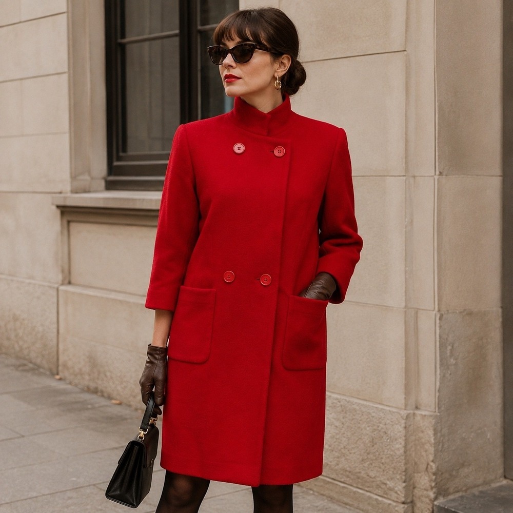 Vintage Larry Levine Petites Red Wool Coat Approx M/L Union Made USA READ